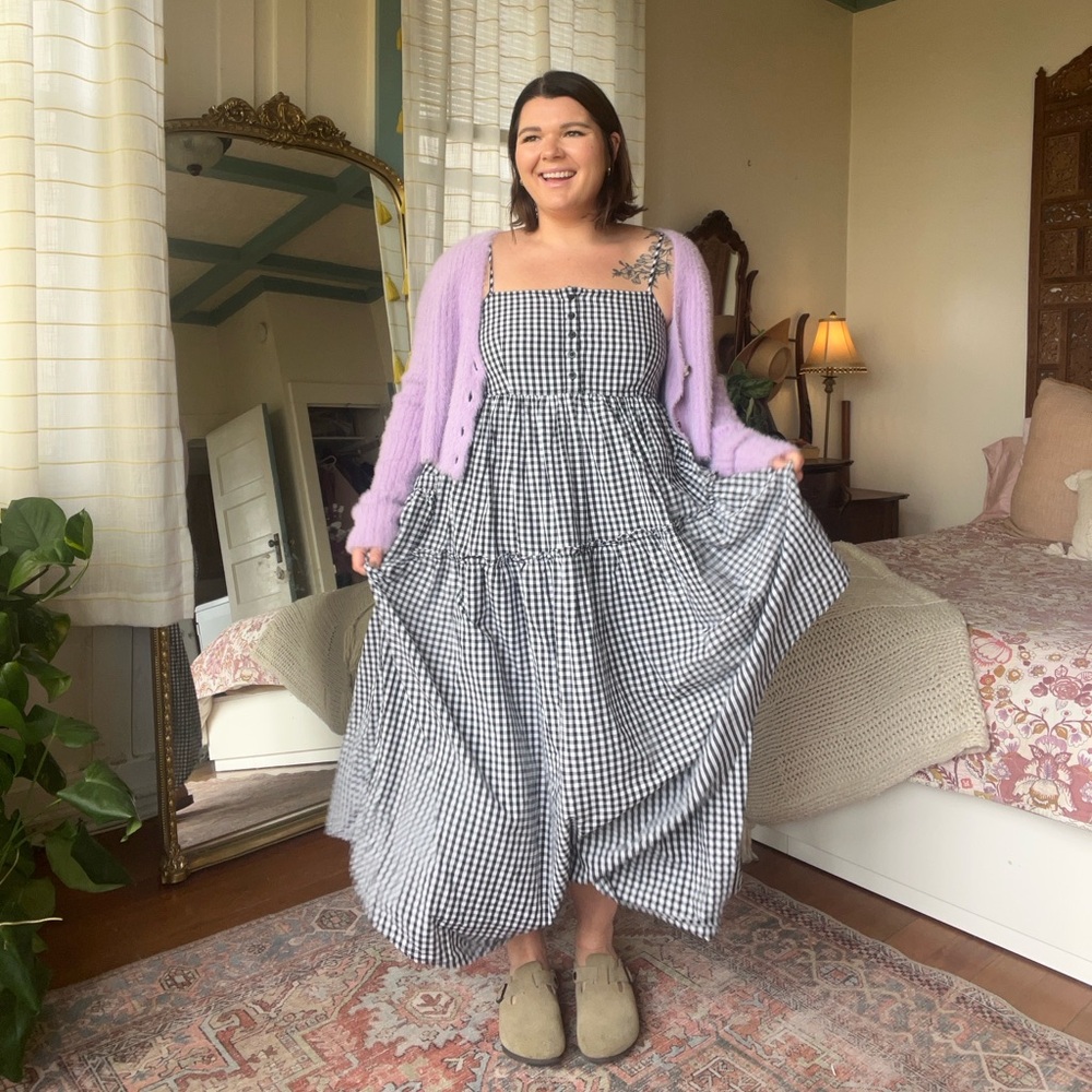 Urban Outfitters Black and White Gingham Tiered Sundress